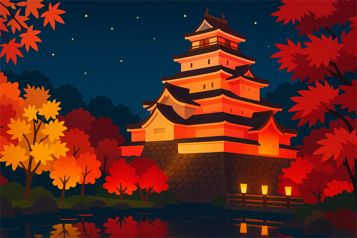 鶴ヶ城 紅葉ライトアップ