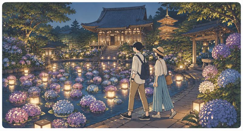 雨引観音の水中華とライトアップ