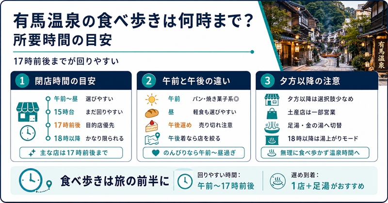 有馬温泉の食べ歩きは何時まで?所要時間の目安