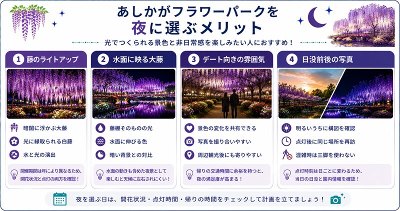 あしかがフラワーパークを夜に選ぶメリット