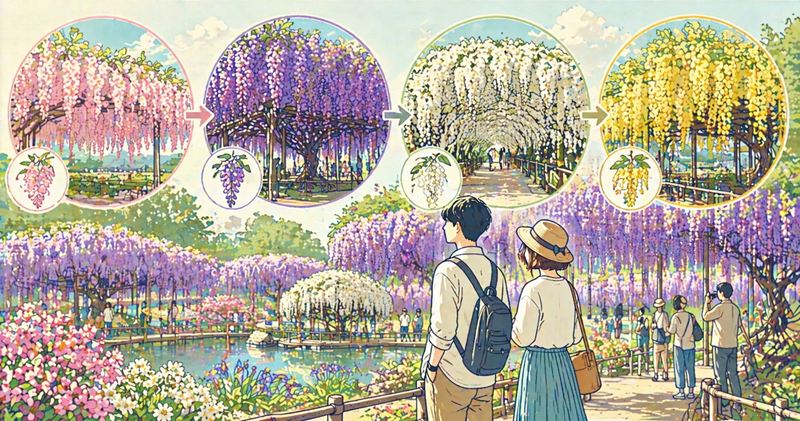 あしかがフラワーパークで見頃を迎える4種類の藤と開花リレー