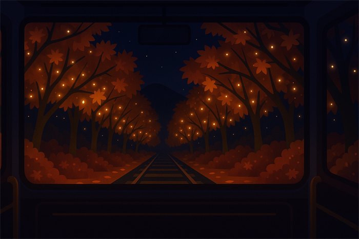 叡山電車の紅葉ライトアップ