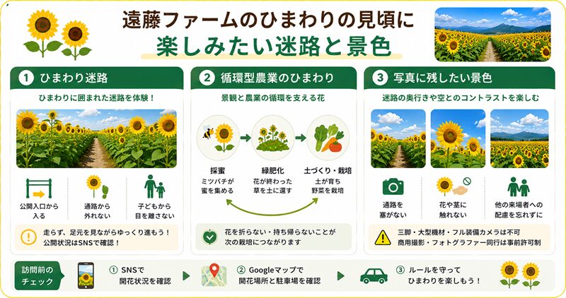 遠藤ファームのひまわりの見頃に楽しみたい迷路と景色