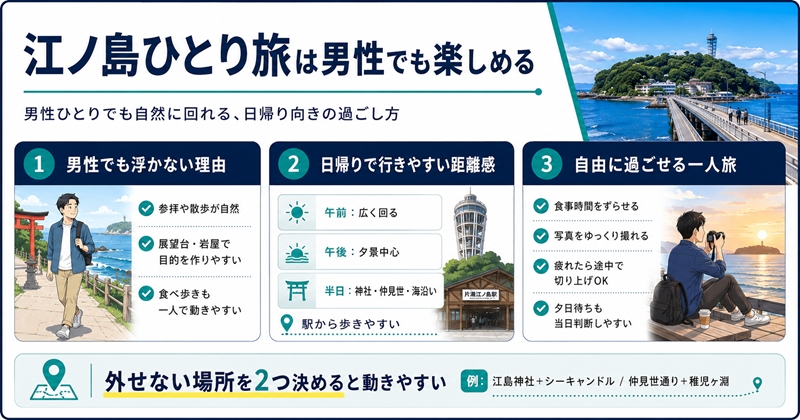 江ノ島ひとり旅は男性でも楽しめる