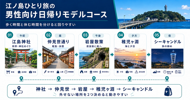 江ノ島ひとり旅の男性向け日帰りモデルコース