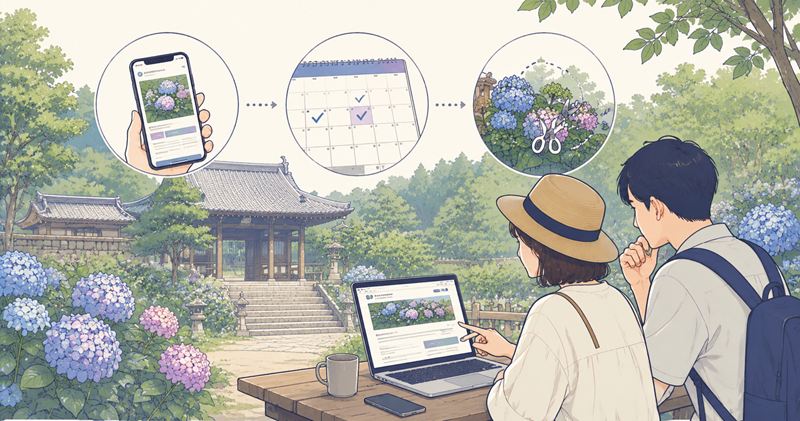 岩船寺のあじさい開花状況を確認する方法