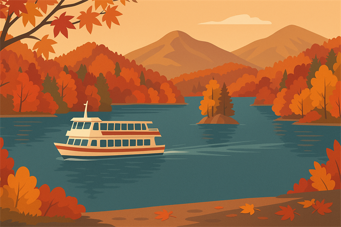 紅葉の桧原湖 遊覧船