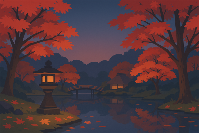 玄宮園の紅葉ライトアップ