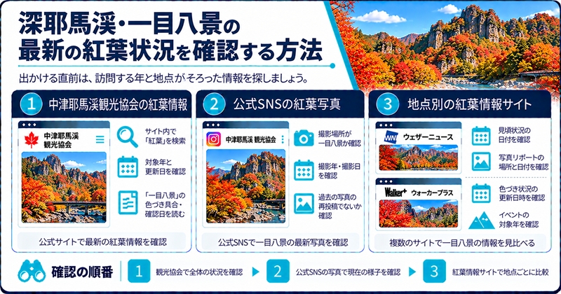 深耶馬渓・一目八景の最新の紅葉状況を確認する方法