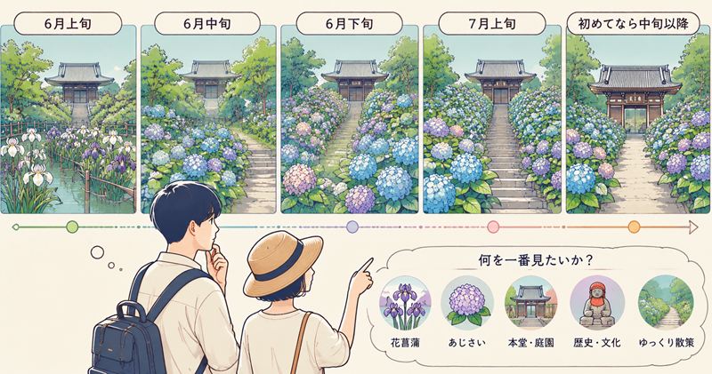 本土寺のあじさい見頃を時期別に比較