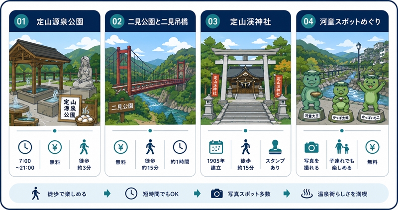 定山渓の時間つぶしで徒歩圏内にある定番スポット