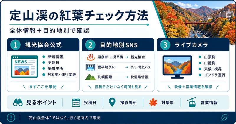定山渓の紅葉状況を確認する方法