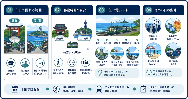 鎌倉と江ノ島どっちが先でも1日で回れる?
