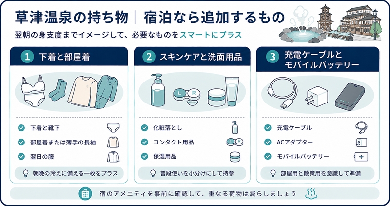 草津温泉の持ち物｜宿泊なら追加するもの