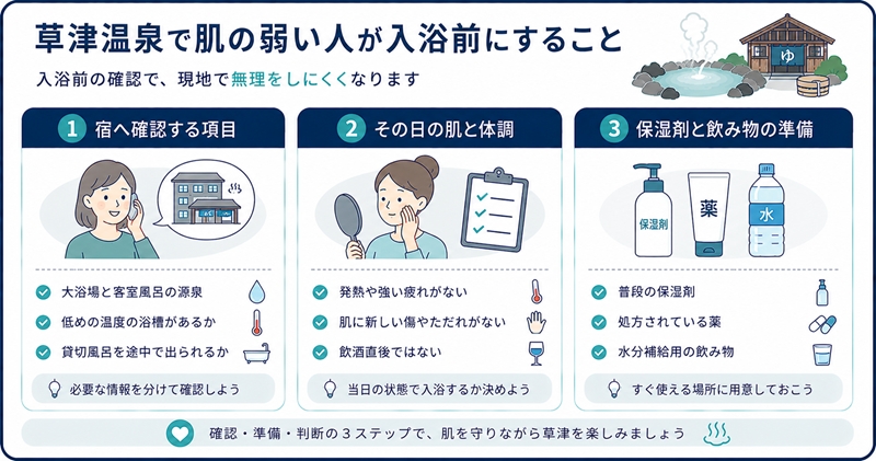 草津温泉で肌の弱い人が入浴前にすること