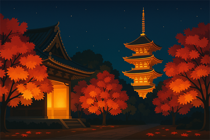 京都・東寺の紅葉ライトアップ