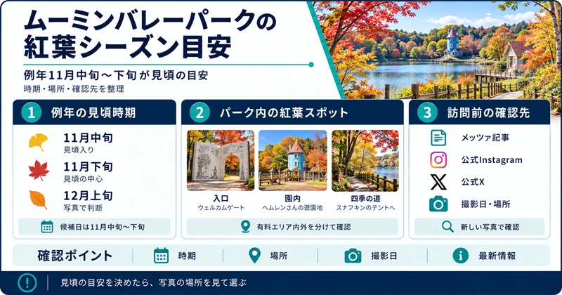 ムーミンバレーパークの紅葉シーズンは例年11月中旬~下旬が見頃の目安