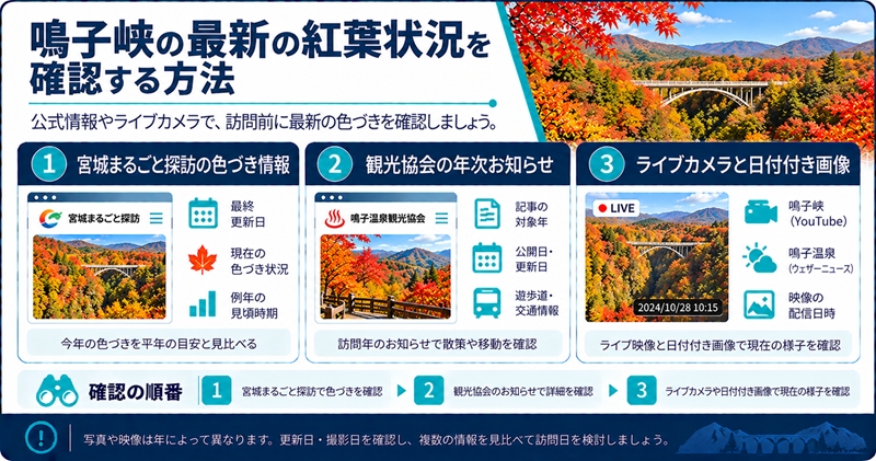 鳴子峡の最新の紅葉状況を確認する方法