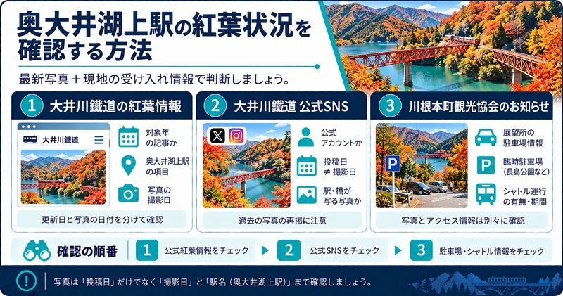 奥大井湖上駅の紅葉状況を確認する方法
