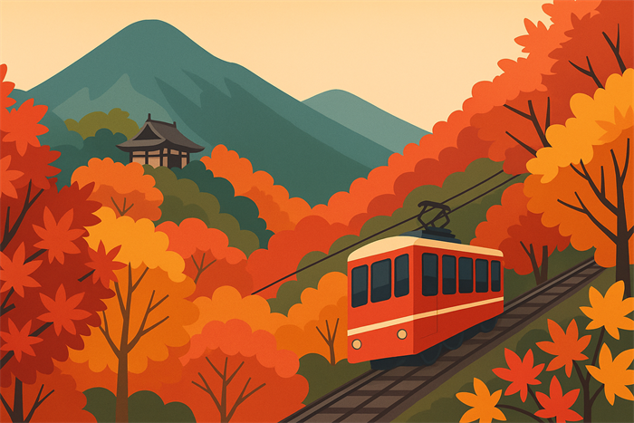 紅葉シーズンの大山ケーブルカー