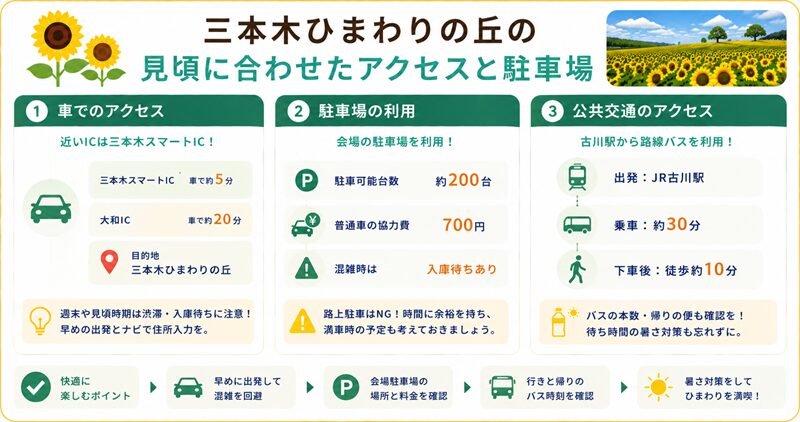 三本木ひまわりの丘の見頃に合わせたアクセスと駐車場