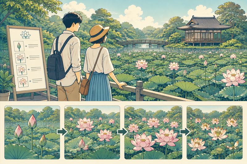 三溪園の蓮を時期別に見る