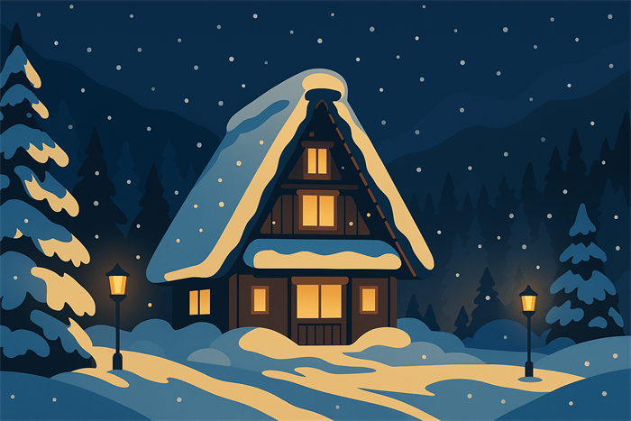 白川郷 雪のライトアップ