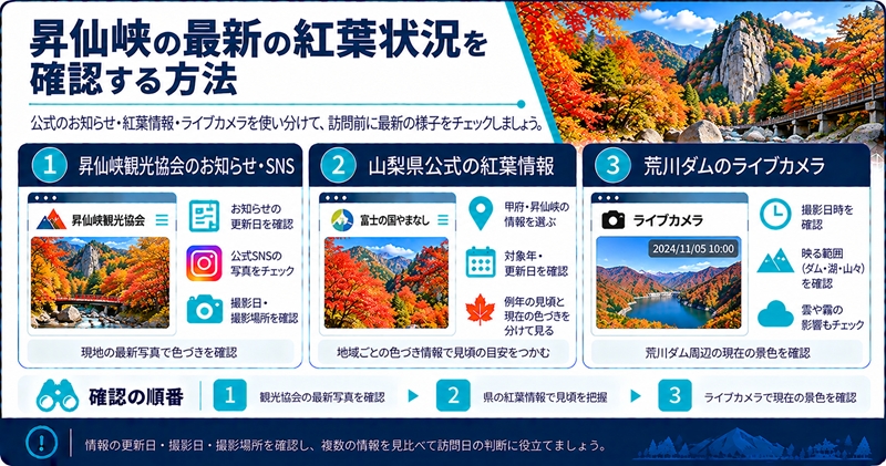 昇仙峡の最新の紅葉状況を確認する方法