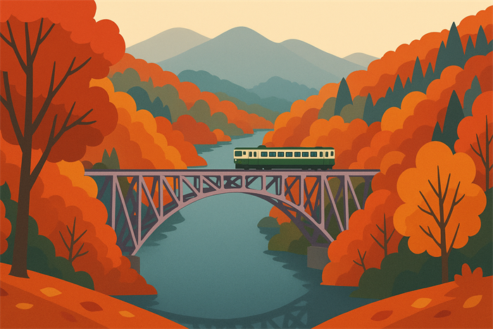 第一只見川橋梁の紅葉