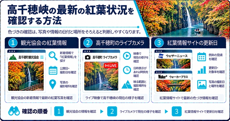 高千穂峡の最新の紅葉状況を確認する方法