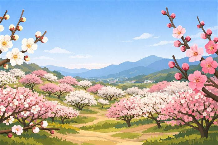 田辺梅林の開花状況と見頃