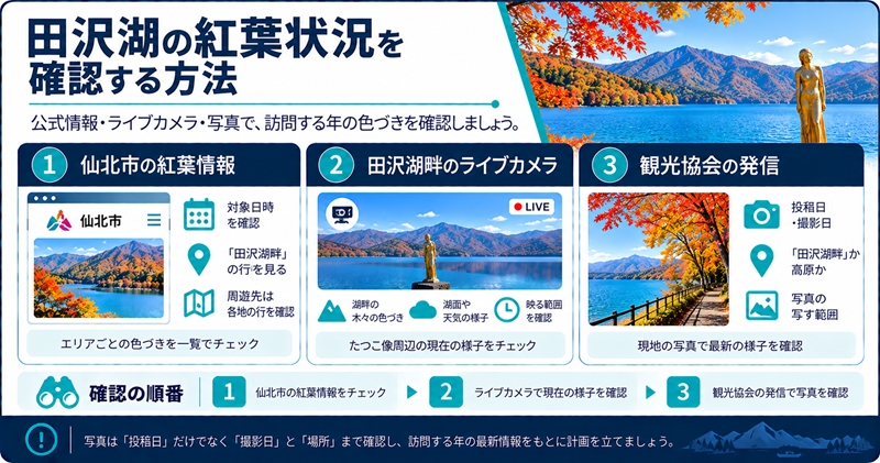 田沢湖の紅葉状況を確認する方法