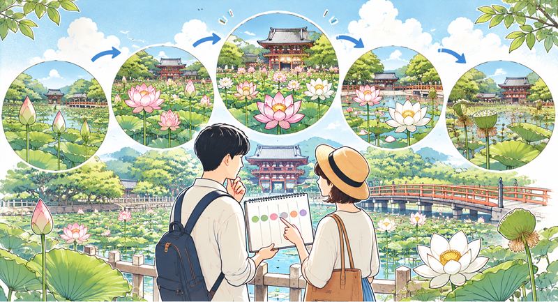 鶴岡八幡宮のハスの花を時期別に見る