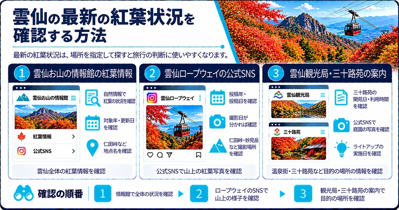 雲仙の最新の紅葉状況を確認する方法